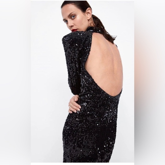 🎁ZARA Blogger Black Sequin Cut Out Mini Dreas - Picture 6 of 9